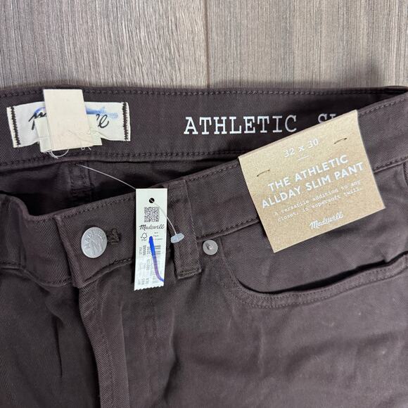 Madewell The Athletic Allday Slim Pant Mens 32x30 Dark Carob Stretch Tapered Leg - Picture 6 of 9